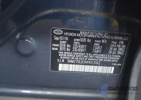 2017 Hyundai Santa Fe Sport 2.4L из США, поврежденный, VIN 5NMZTDLB3HH013162